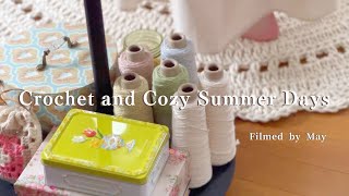 【手芸と暮らしvlog】編み物と穏やかな夏の暮らし｜余り糸で作るかぎ針編み小物｜押し花｜Crochet and Cozy Summer Days｜